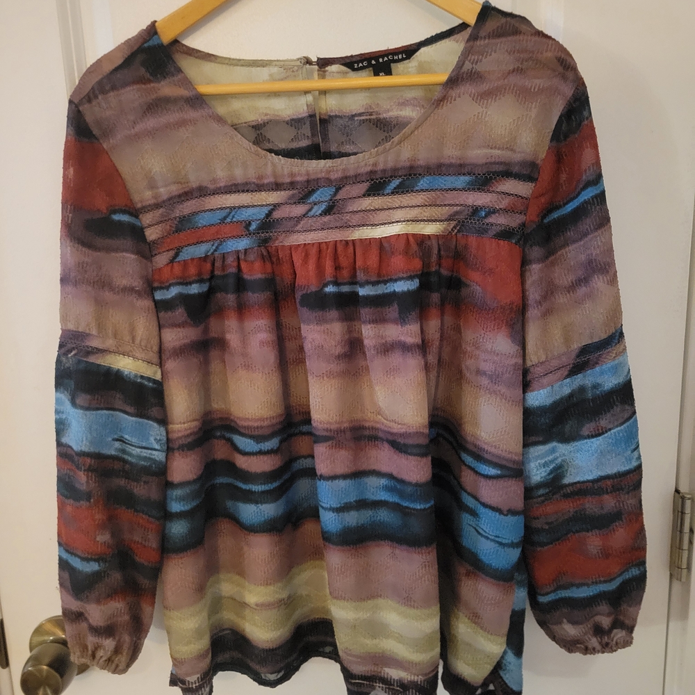 Zac & Rachel Striped Sheer Blouse - Blue, Red, Purple, Yellow
